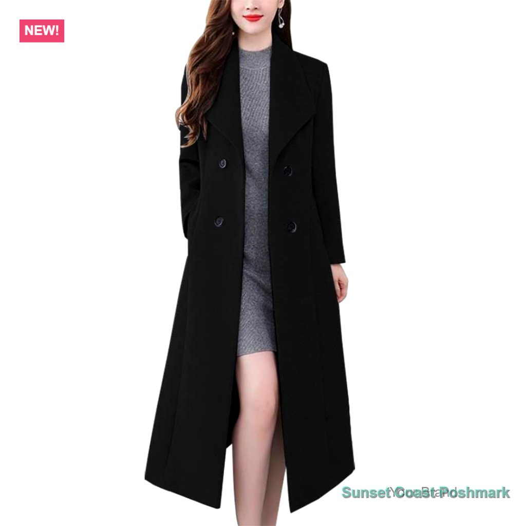Wool Blend Trench Coat With Shawl Collar, Double Breasted